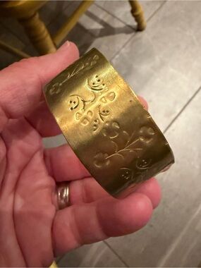 vintage brass cuff bracelet floral etching